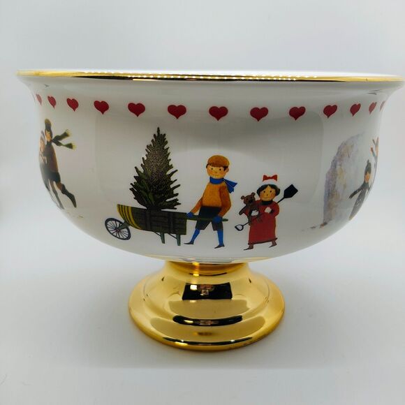 Vintage Y2K Charles Wysocki x Telaflora "CHRISTMAS LOVE 2000" Pedestal Bowl - Picture 2 of 13